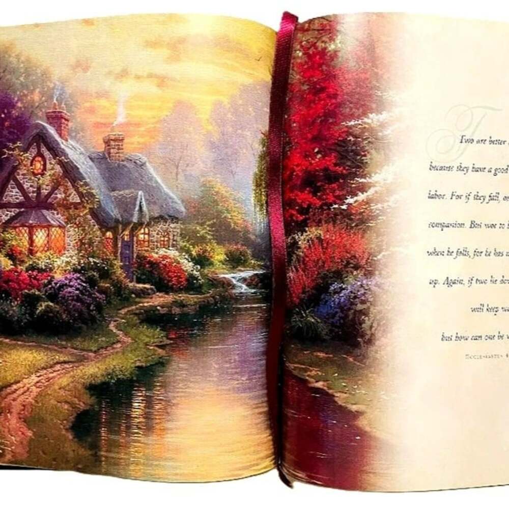 NKJV Thomas Kinkade "Lighting the Way" Home Family Bible Bonded Leather Clean